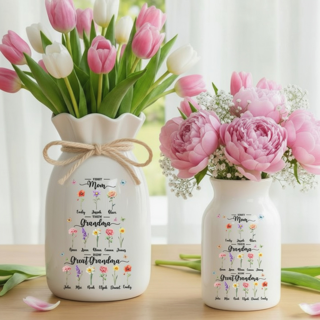 Personalized Great Grandma Flower Vase, Custom Birth Month Flower Vase