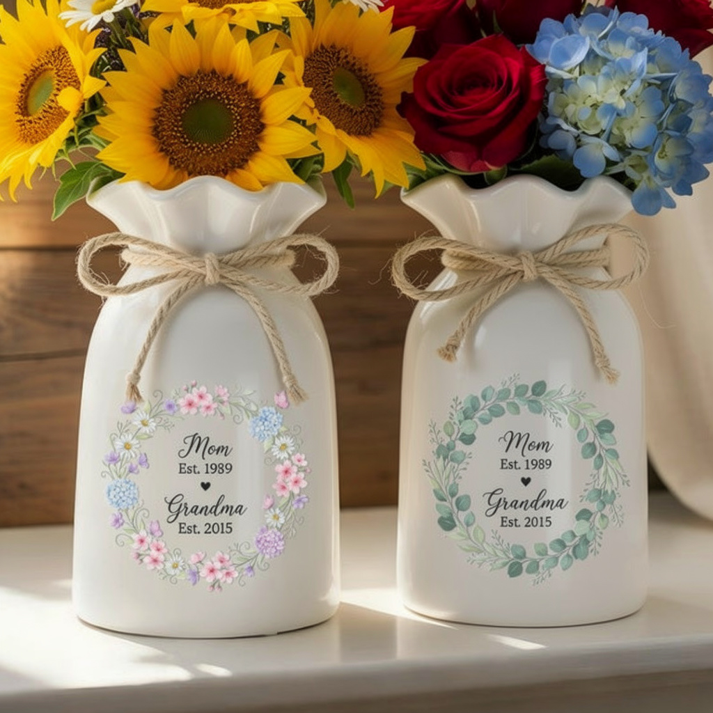 Custom First Mom Now Grandma Flower Vase, Pregnancy Announcement