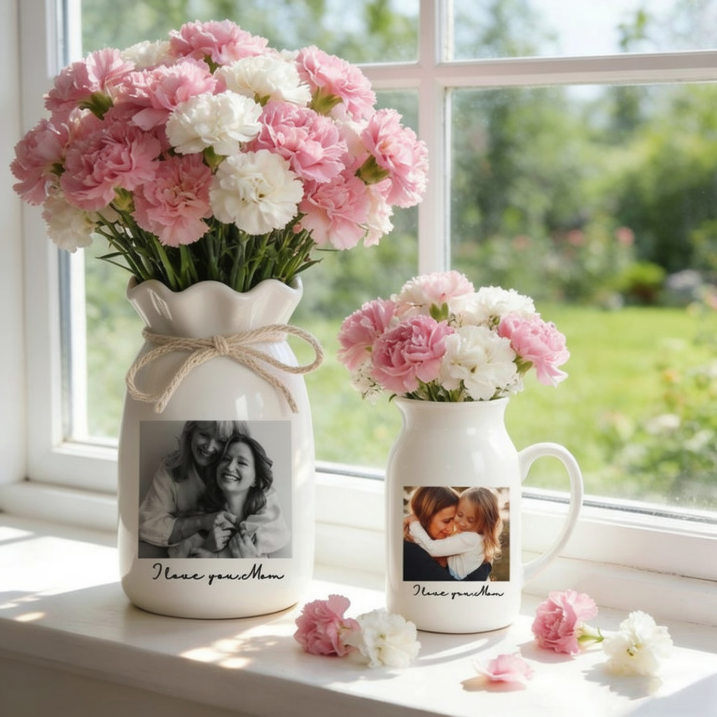 Personalized Mom Floral Ceramic Vase, Mother's Day Gift for Mom Grandma