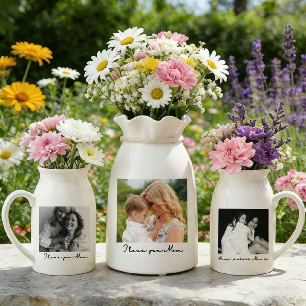 Personalized Mom Floral Ceramic Vase, Mother's Day Gift for Mom Grandma