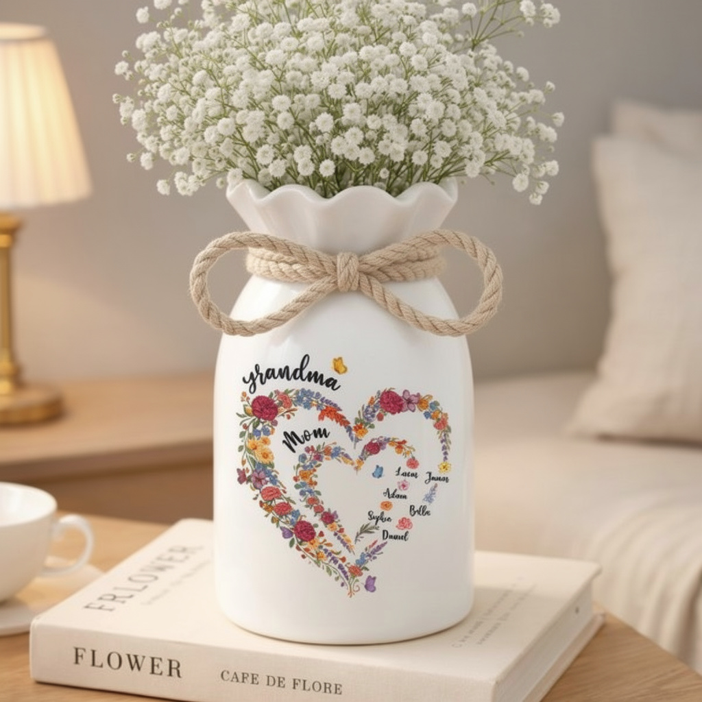 Personalized Mom Grandma Heart Flower Vase, First Mom Now Grandma