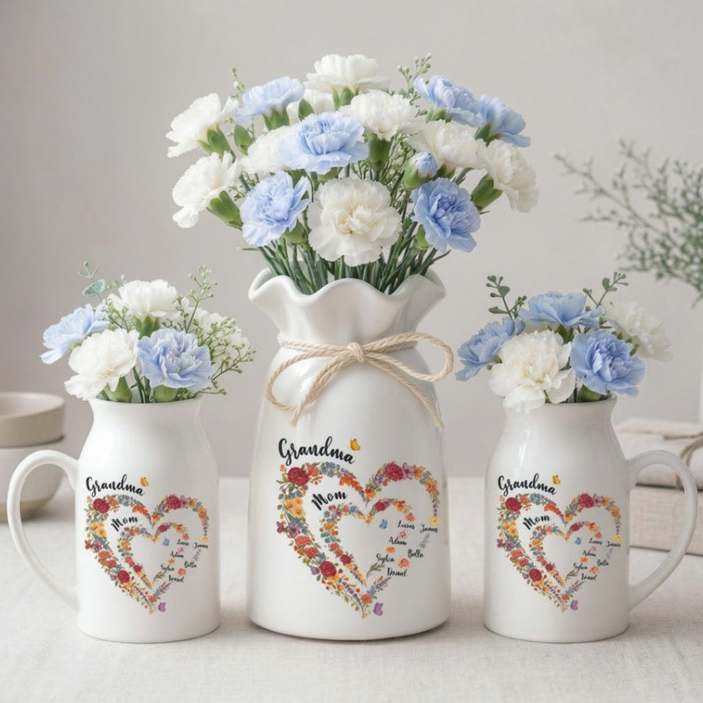 Personalized Mom Grandma Heart Flower Vase, First Mom Now Grandma
