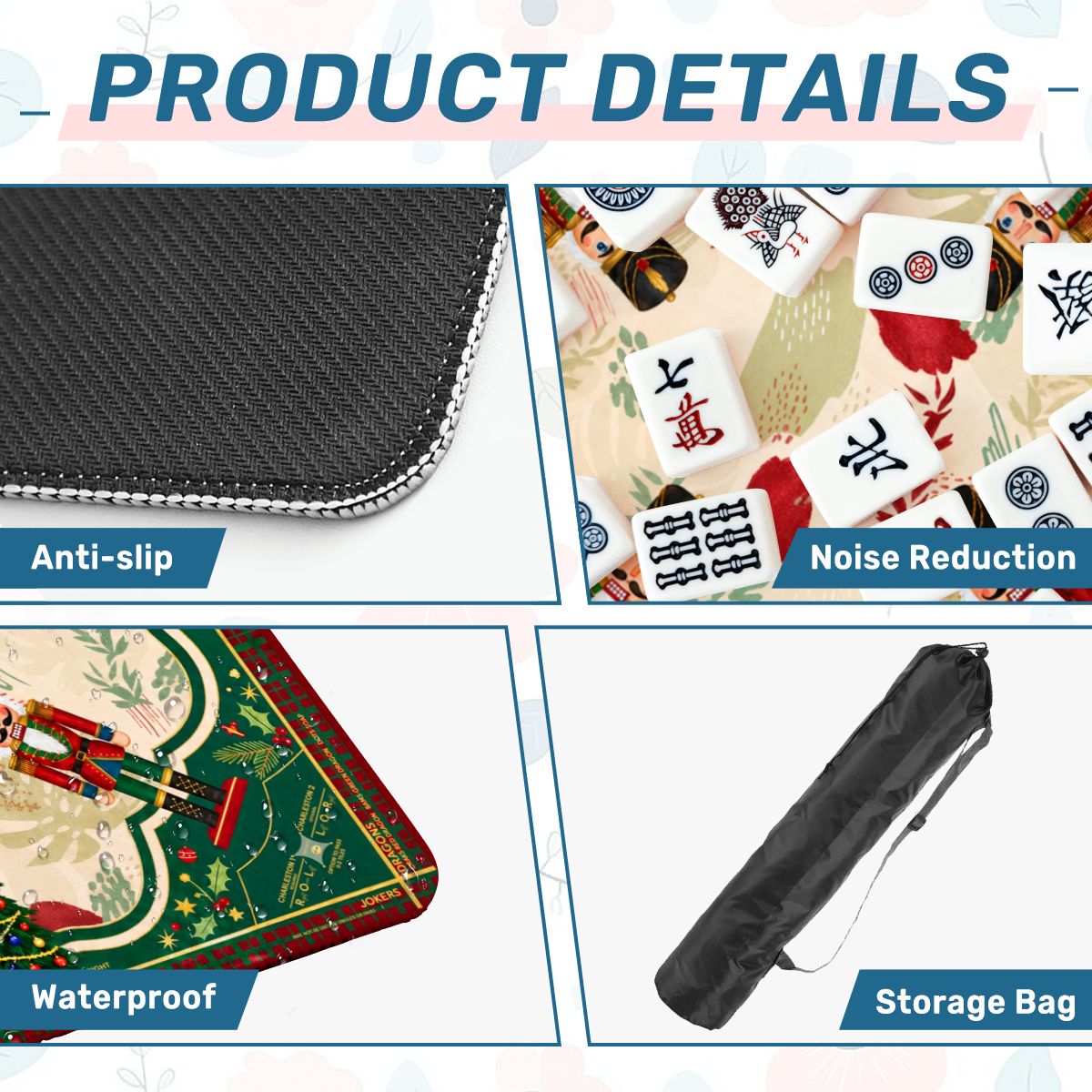 Christmas Nutcracker Mahjong Mat, Red Green Holiday Game Mat, Traditional Christmas Tree Style, Non-slip Table Cover