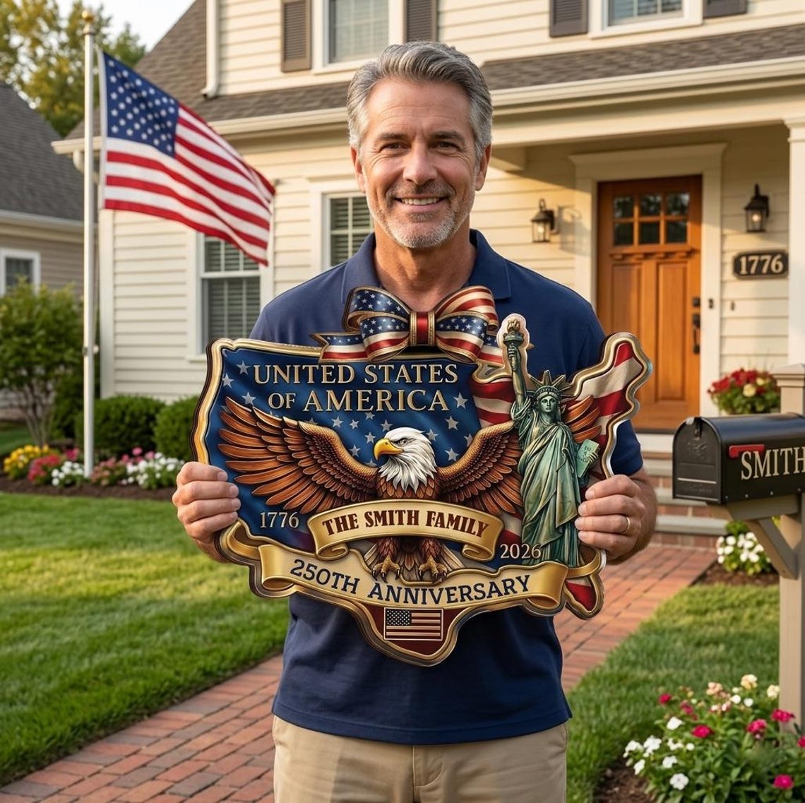 Personalized American 250th Anniversary Door Sign, 1776-2026 Patriotic USA Wooden Door Sign Semiquincentennial, Veteran Gift, 4th of July