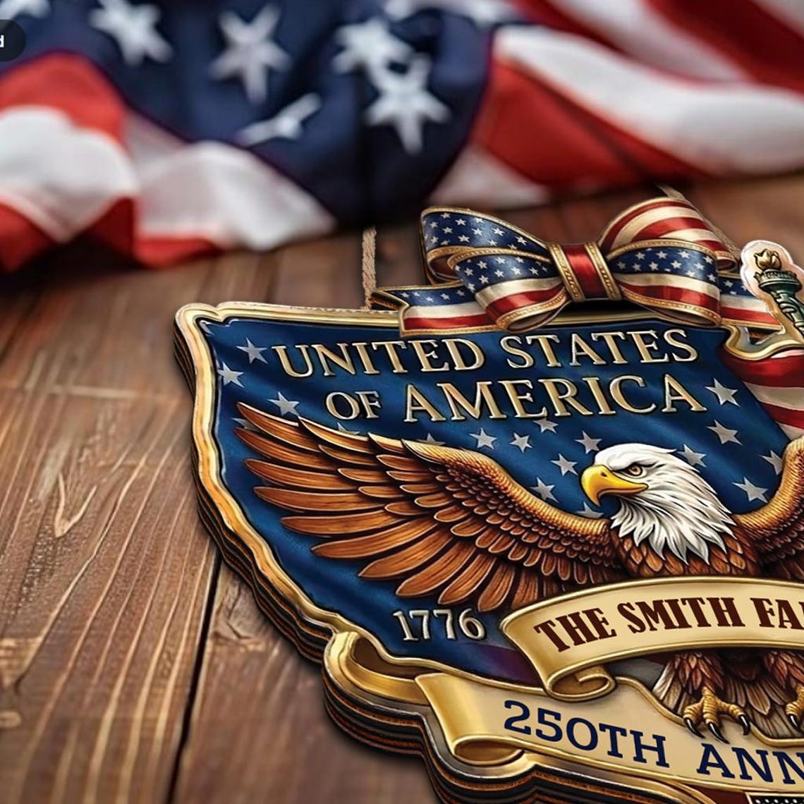 Personalized American 250th Anniversary Door Sign, 1776-2026 Patriotic USA Wooden Door Sign Semiquincentennial, Veteran Gift, 4th of July