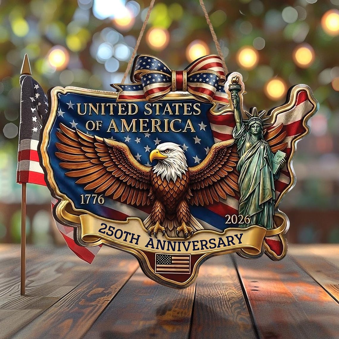 Personalized American 250th Anniversary Door Sign, 1776-2026 Patriotic USA Wooden Door Sign Semiquincentennial, Veteran Gift, 4th of July