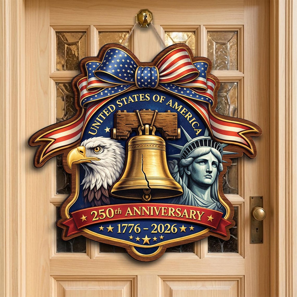 USA 250th Liberty Bell Door Sign, USA 250th Anniversary, Patriotic Eagle Liberty Sign, 1776–2026 Decoration, Independence Day Patriotic Gift