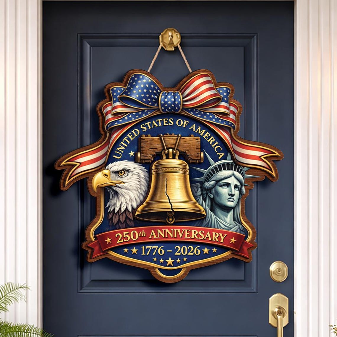 USA 250th Liberty Bell Door Sign, USA 250th Anniversary, Patriotic Eagle Liberty Sign, 1776–2026 Decoration, Independence Day Patriotic Gift