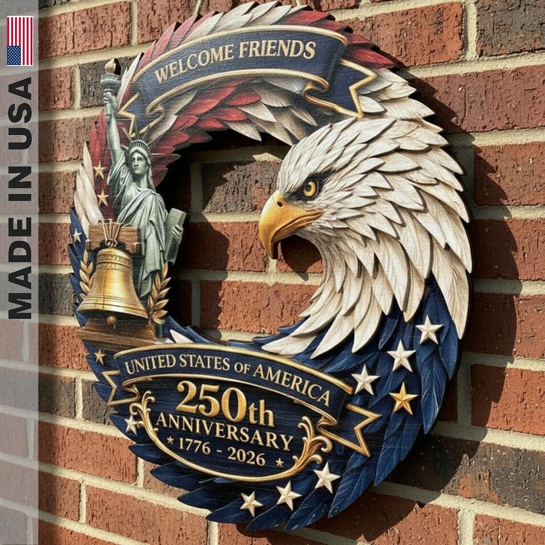 Custom Wood Sign Home decor Independence Day, Personalized America 250th Anniversary, US In Freedom 1776 Wooden Hanging Sign, 4th Of July