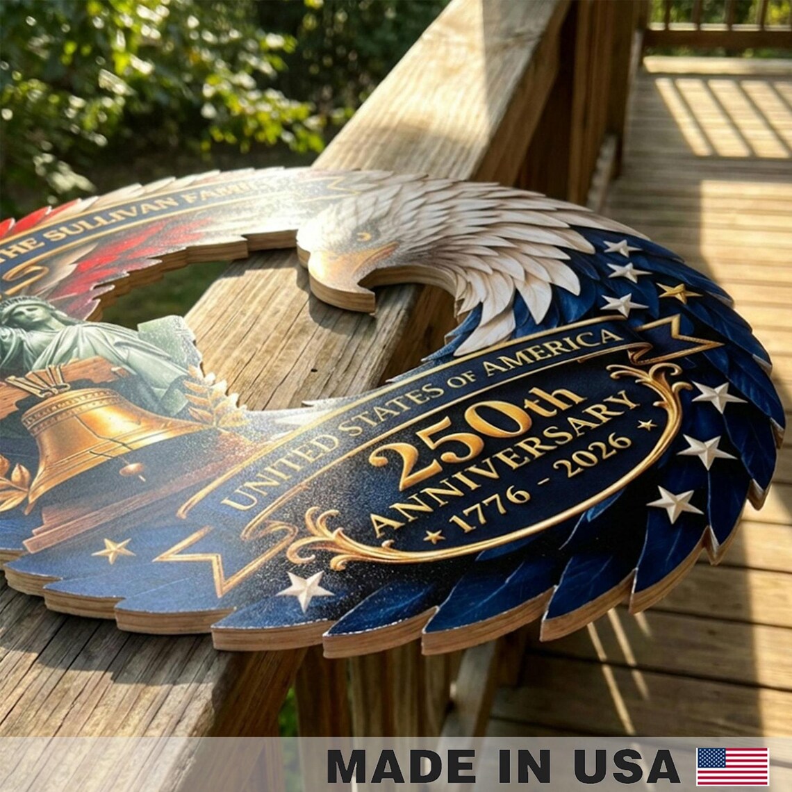 Custom Wood Sign Home decor Independence Day, Personalized America 250th Anniversary, US In Freedom 1776 Wooden Hanging Sign, 4th Of July