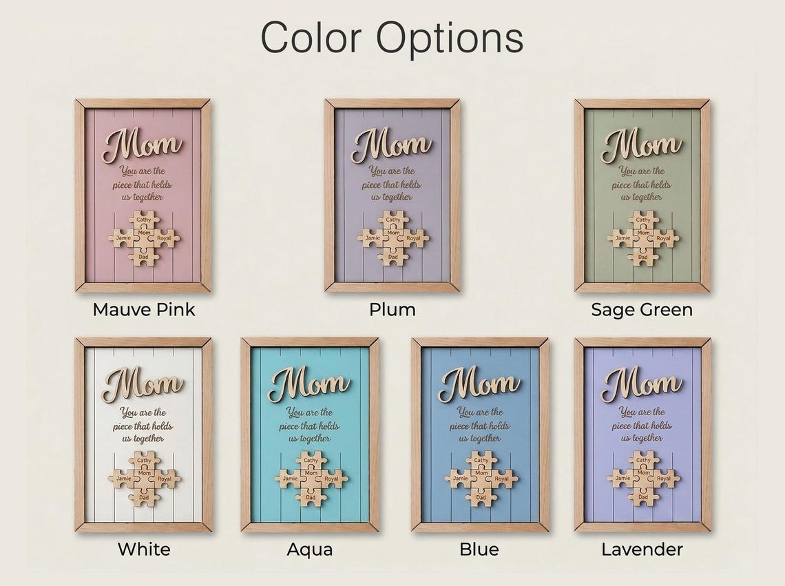 Personalized Mothers Day Gift for Mom, Custom Puzzle Piece Wood Sign, Gift for Grandma Nana Mimi, Family Names, Piece That Holds Us Together