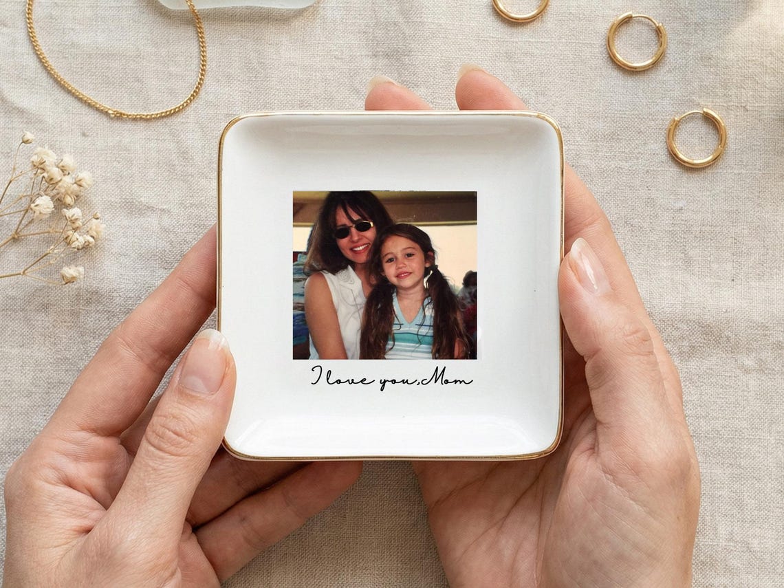 Personalized Photo Jewelry Dish for Mom, Ceramic Trinket Dish with Picture