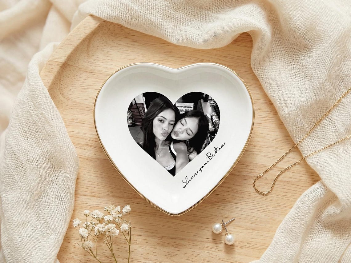 Personalized Best Friend Jewelry Ring Dish, Custom Photo Trinket Dish, Friendship Gift