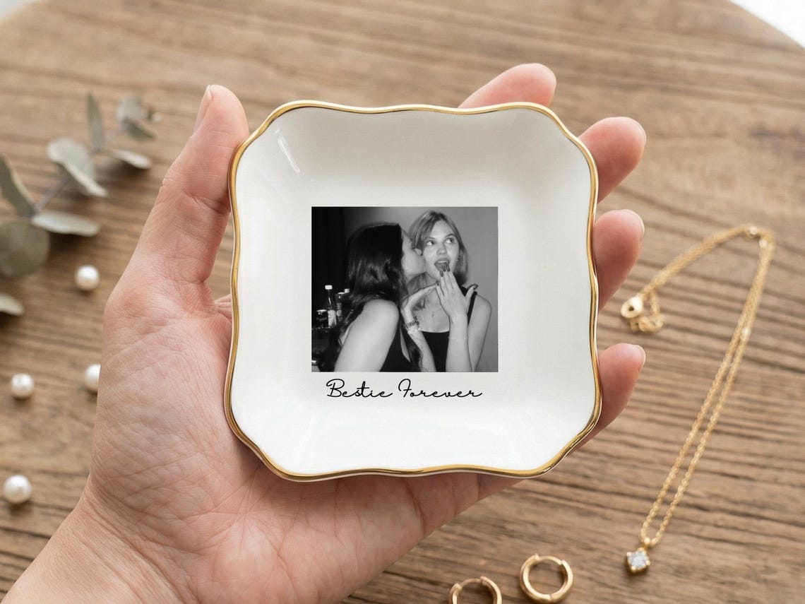 Personalized Best Friend Jewelry Ring Dish, Custom Photo Trinket Dish, Friendship Gift