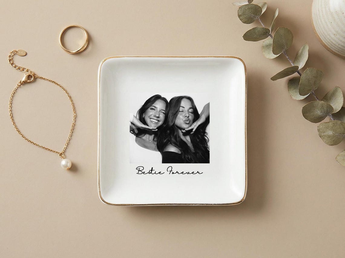 Personalized Best Friend Jewelry Ring Dish, Custom Photo Trinket Dish, Friendship Gift
