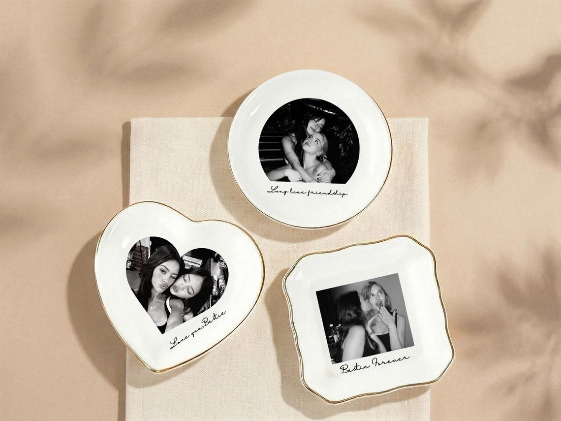 Personalized Best Friend Jewelry Ring Dish, Custom Photo Trinket Dish, Friendship Gift