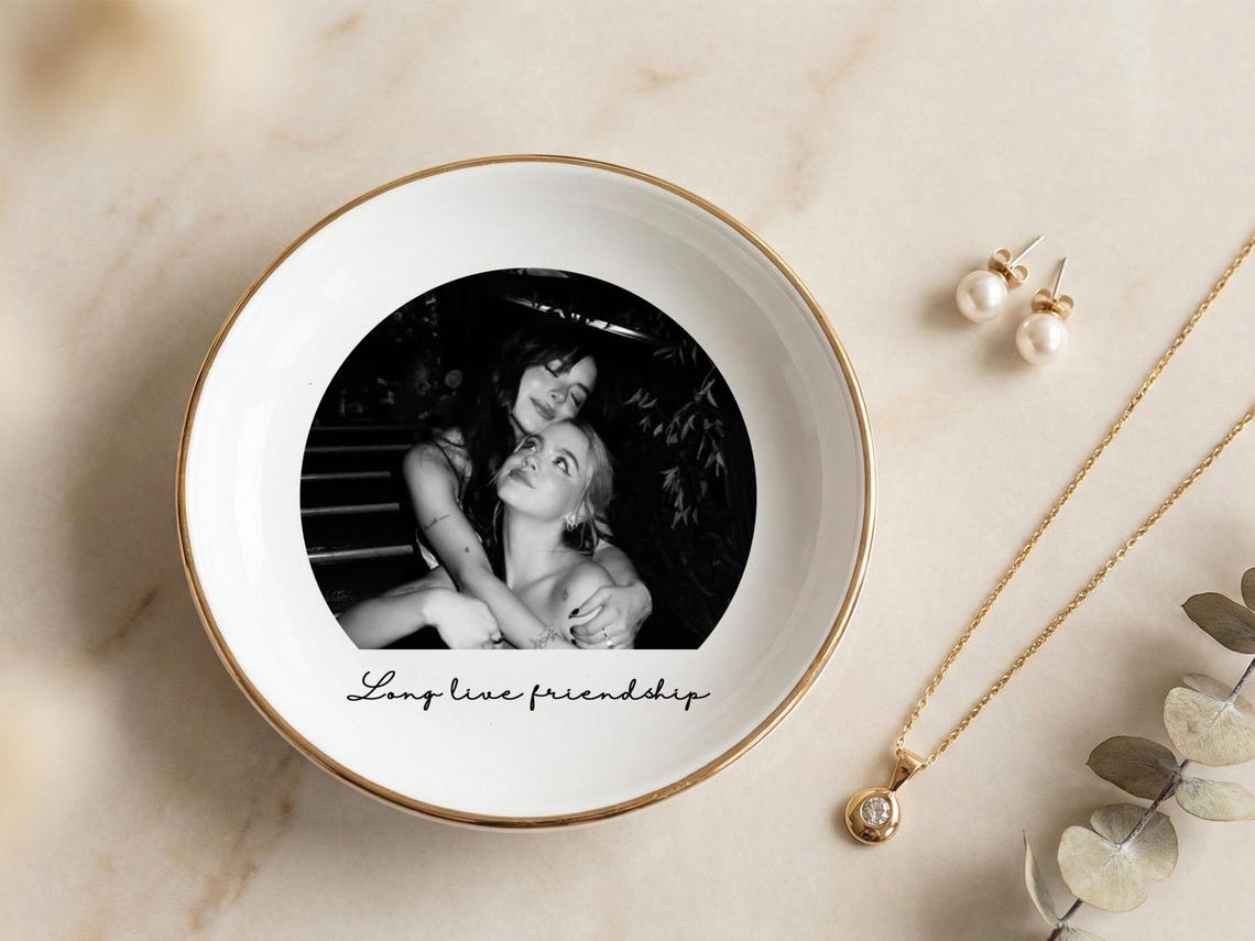 Personalized Best Friend Jewelry Ring Dish, Custom Photo Trinket Dish, Friendship Gift