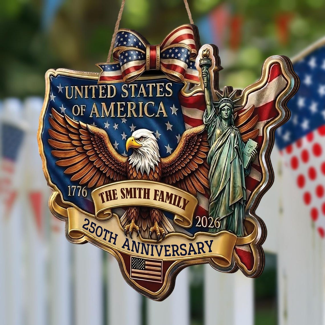Personalized American 250th Anniversary Door Sign, 1776-2026 Patriotic USA Wooden Door Sign Semiquincentennial, Veteran Gift, 4th of July