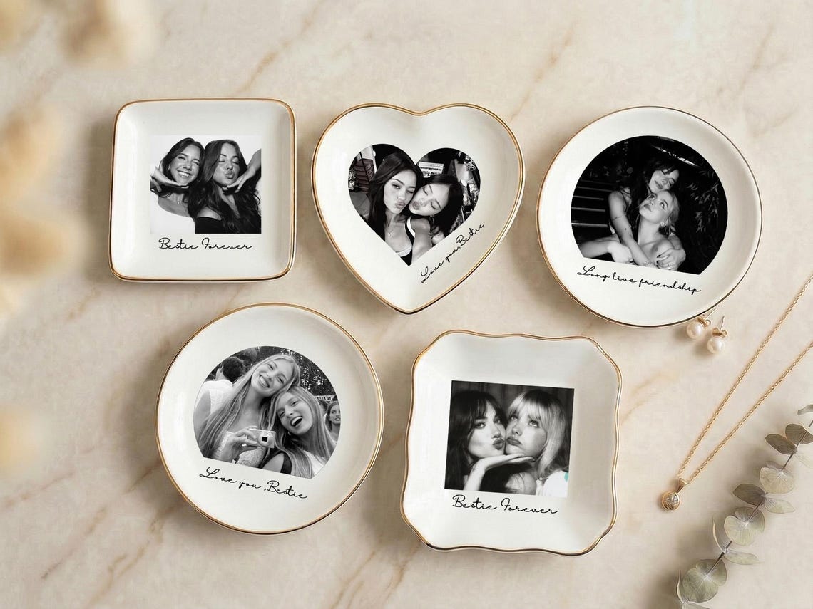 Personalized Best Friend Jewelry Ring Dish, Custom Photo Trinket Dish, Friendship Gift
