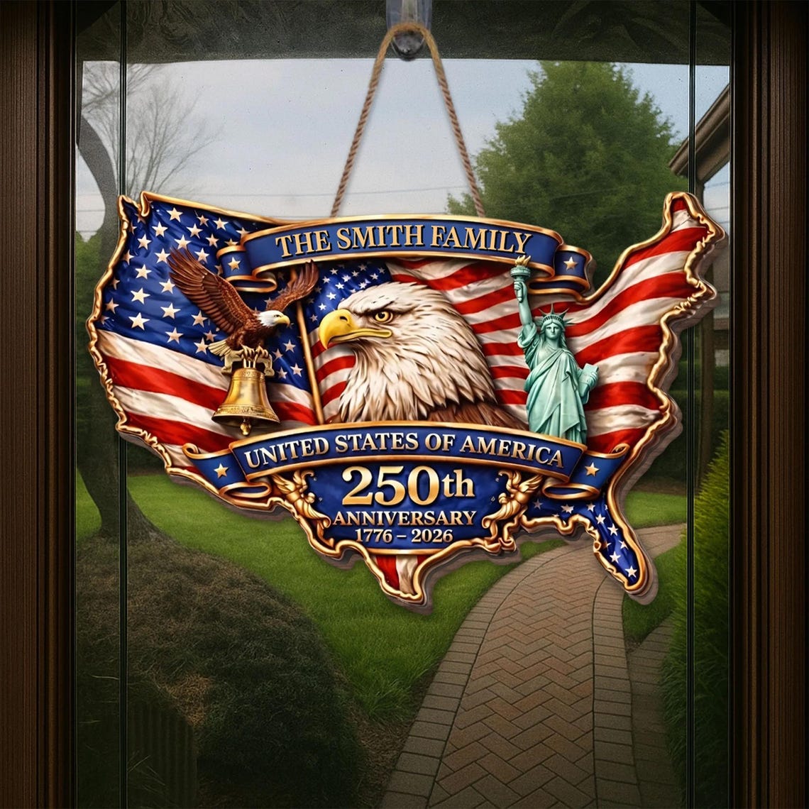 250th Anniversary Wood Wreath Personalized Patriotic Door Sign Decor 1776-2026 Family Name Gift
