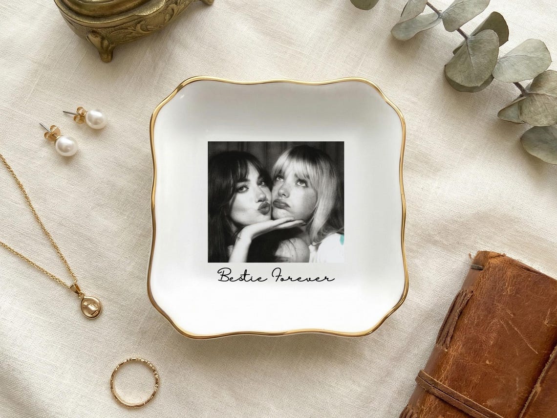 Personalized Best Friend Jewelry Ring Dish, Custom Photo Trinket Dish, Friendship Gift