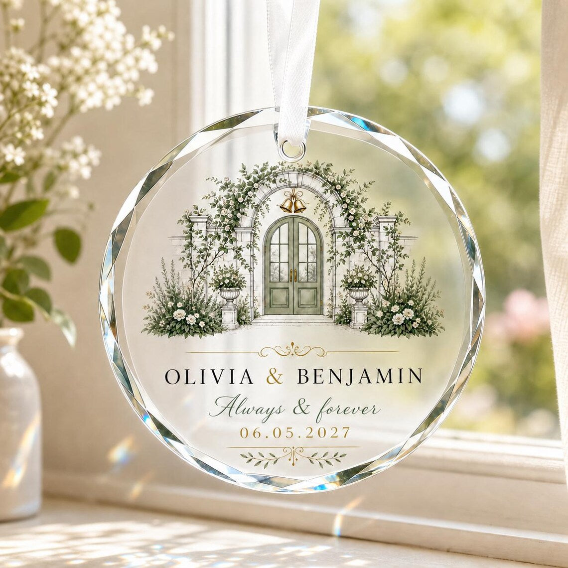 Personalized Wedding Crystal Ornament Custom Couple Names & Special Date
