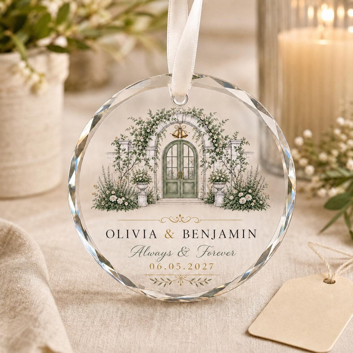 Personalized Wedding Crystal Ornament Custom Couple Names & Special Date