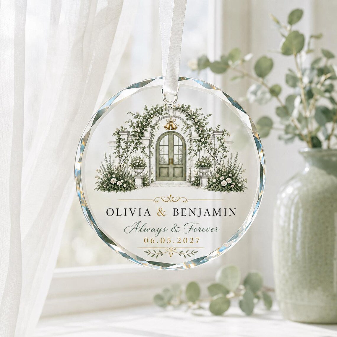 Personalized Wedding Crystal Ornament Custom Couple Names & Special Date
