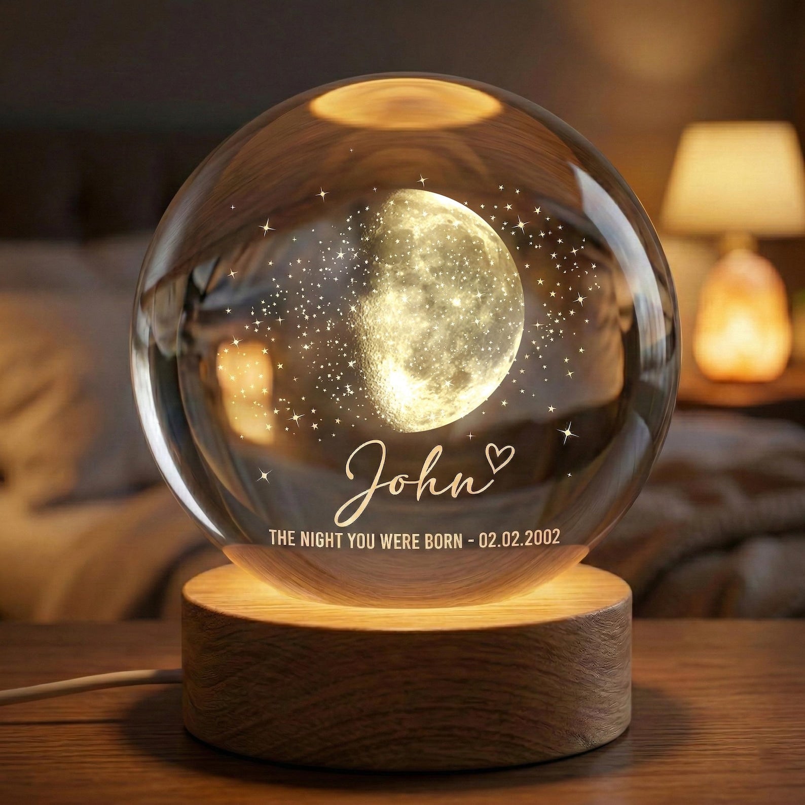 Personalized Crystal Ball LED Night Light, Custom Moon Phase The Day You Were Born