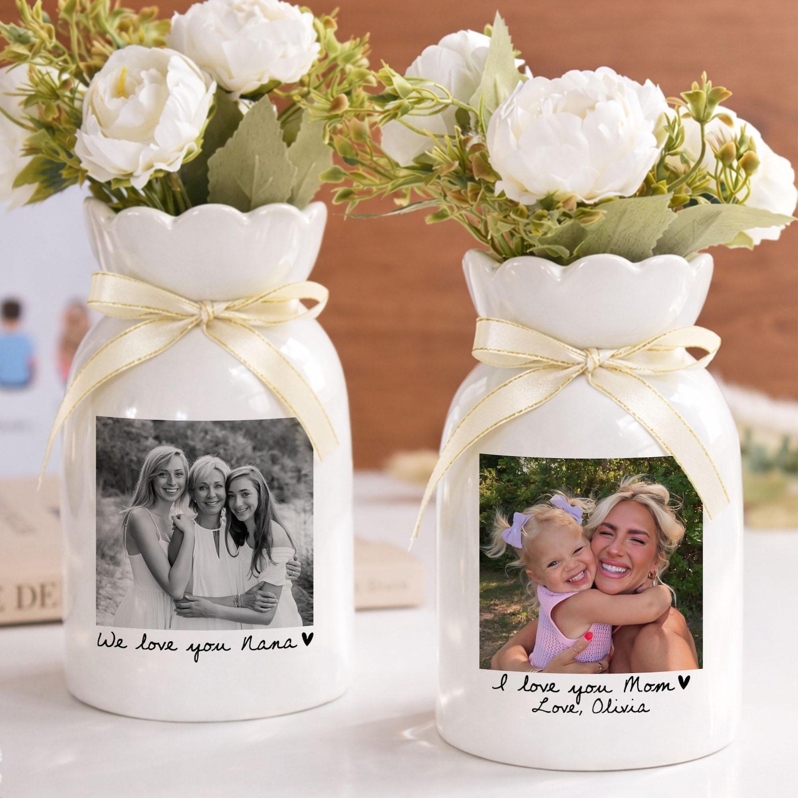 Custom Photo Gift for Mom, Mothers Day Gift, Mom Floral Vase