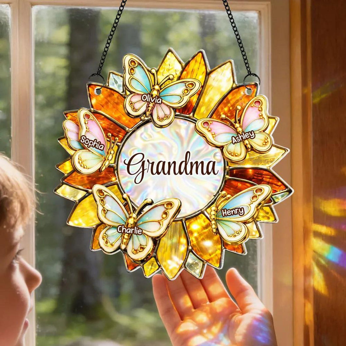 Personalized Grandma Suncatcher, Custom Mom Grandma Window Hanging Decor