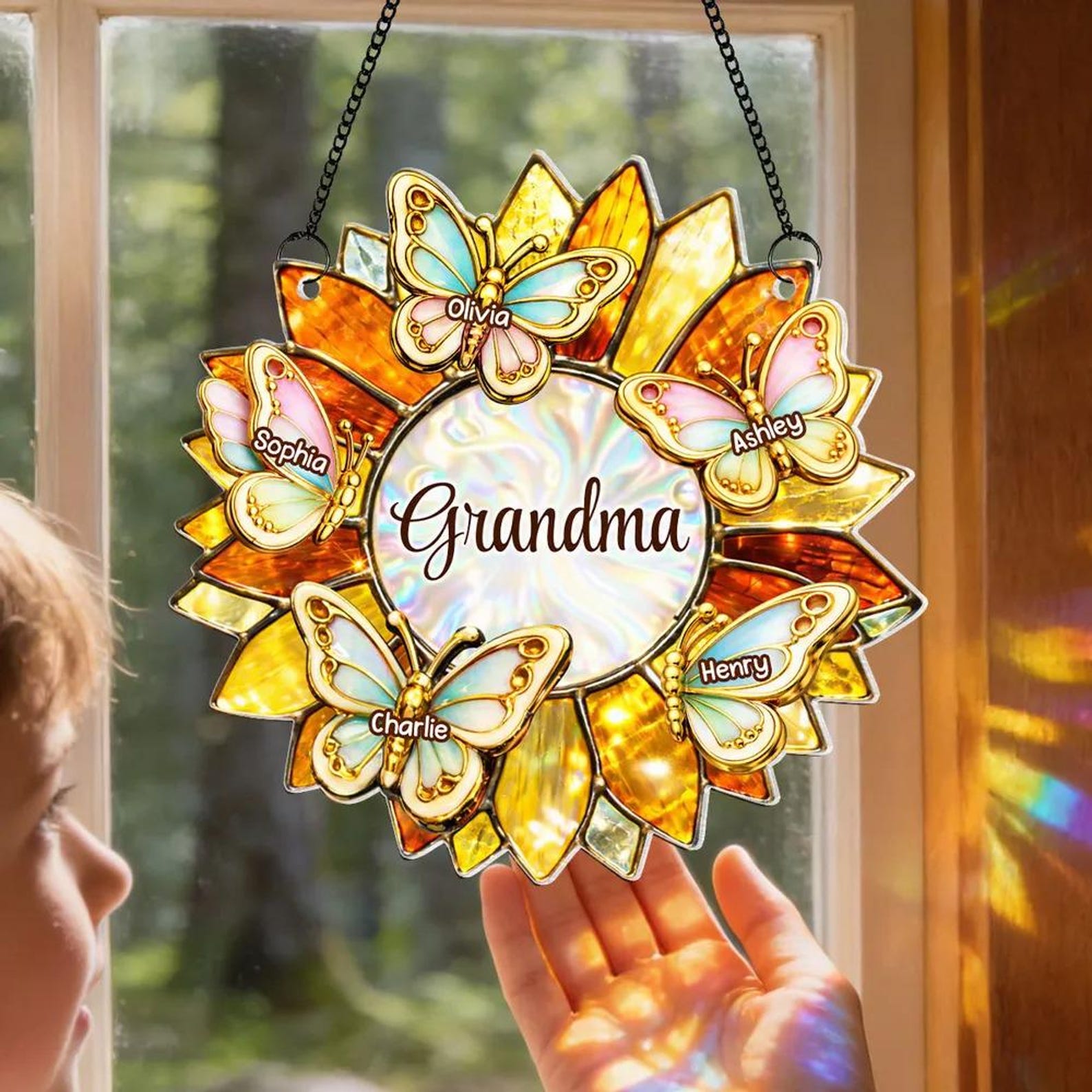 Personalized Grandma Suncatcher, Custom Mom Grandma Window Hanging Decor