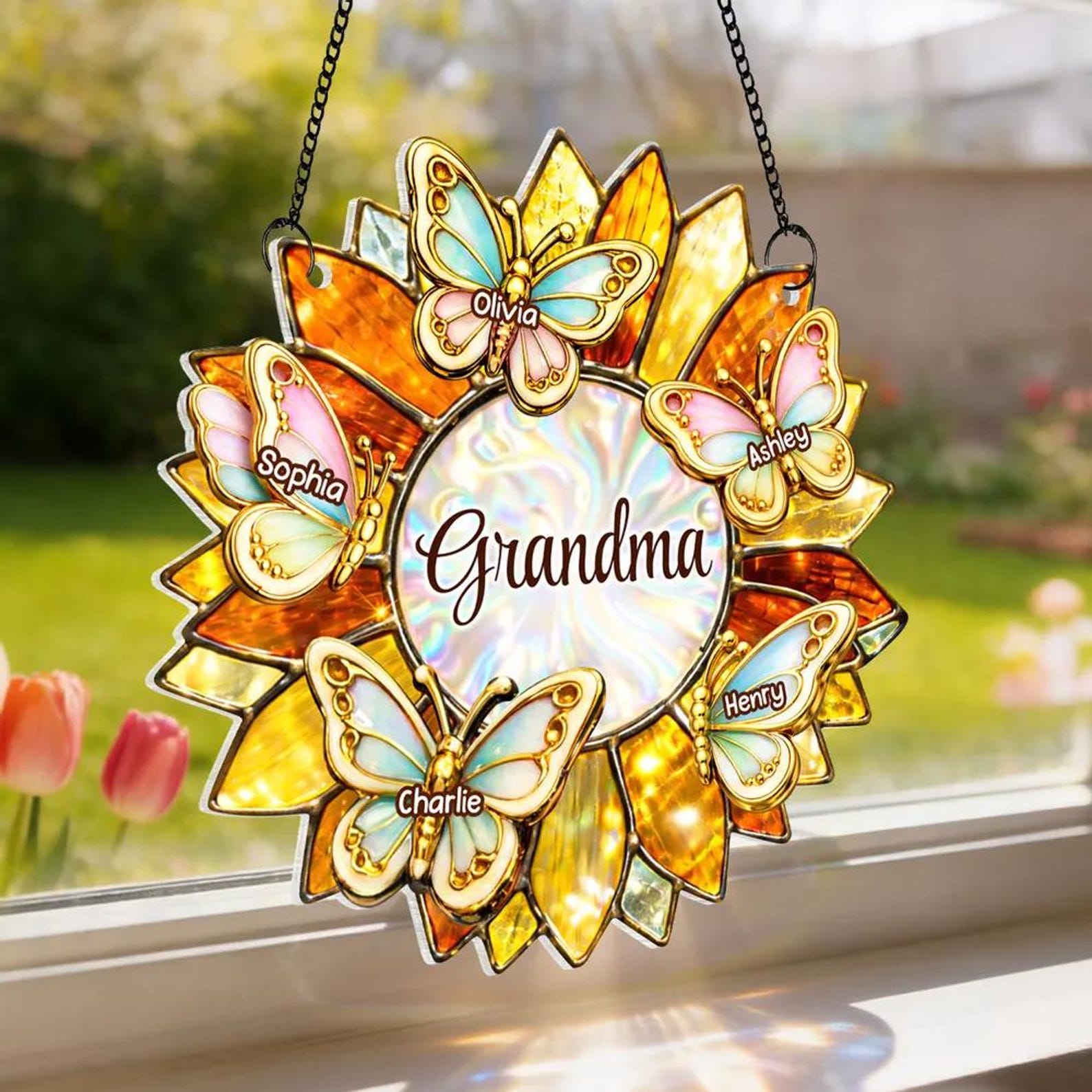 Personalized Grandma Suncatcher, Custom Mom Grandma Window Hanging Decor