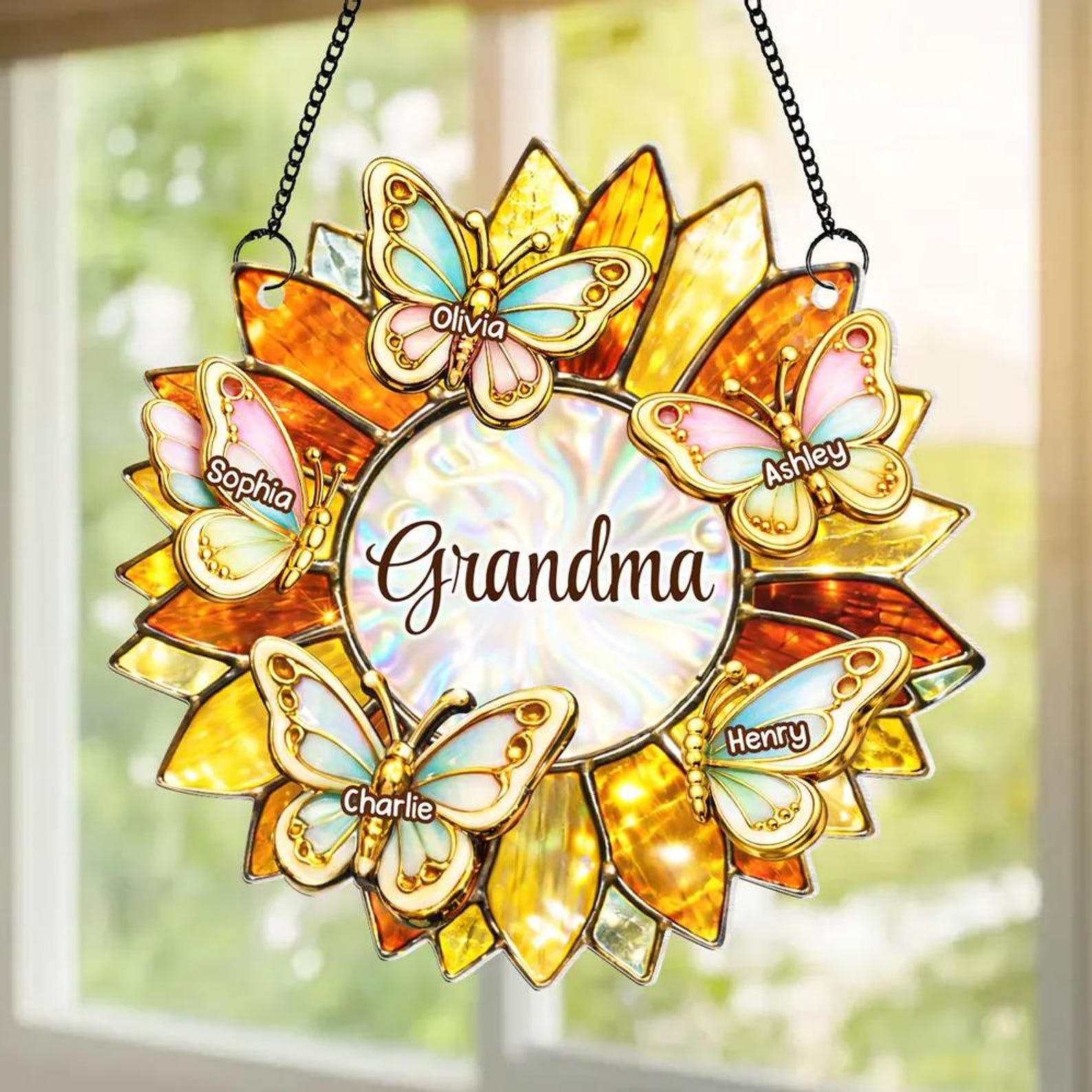 Personalized Grandma Suncatcher, Custom Mom Grandma Window Hanging Decor