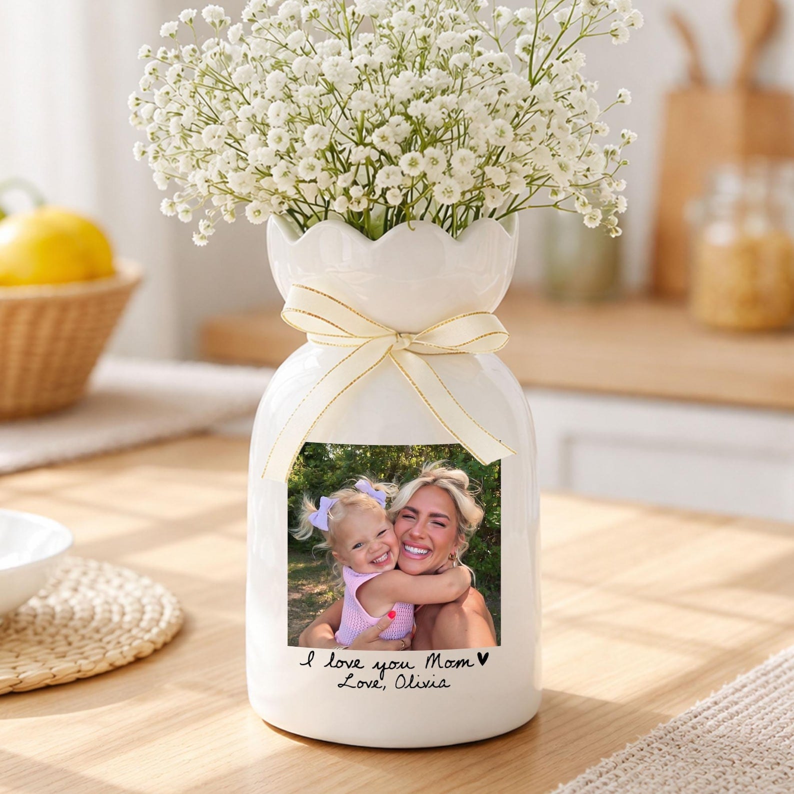Custom Photo Gift for Mom, Mothers Day Gift, Mom Floral Vase