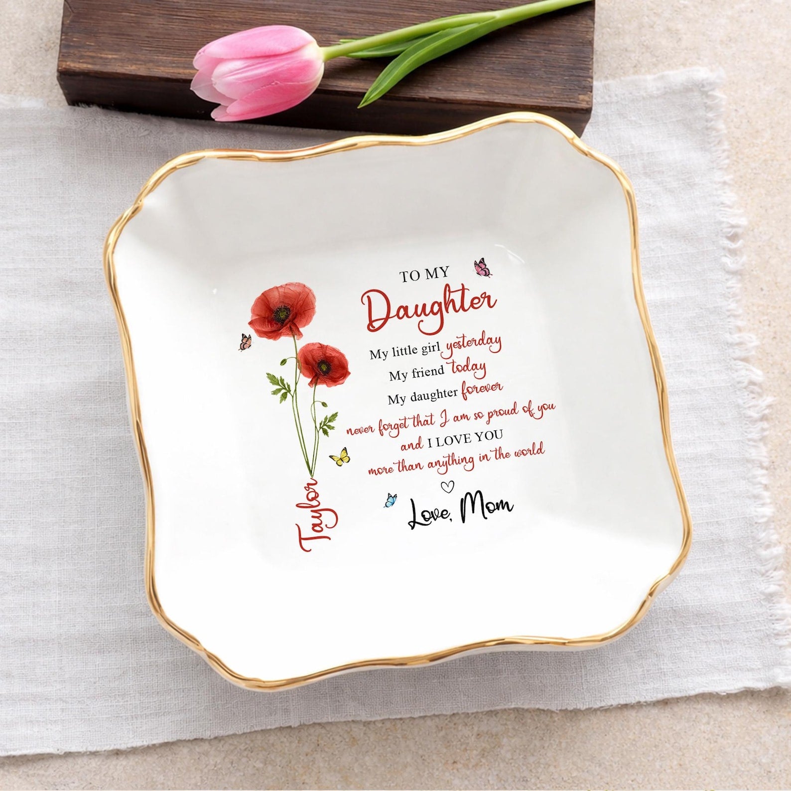 Personalized To My Daughter Jewelry Dish, Gift for Daughter Trinket Tray