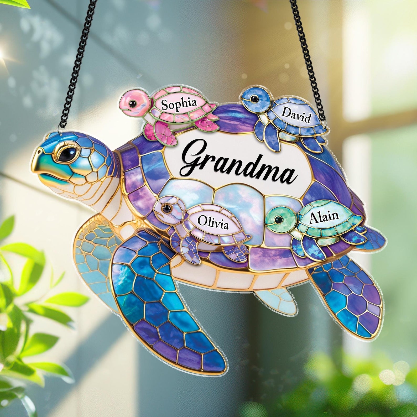 Personalized Sea Turtle Suncatcher, Mothers Day Gift For Grandma Mom with Kids Name