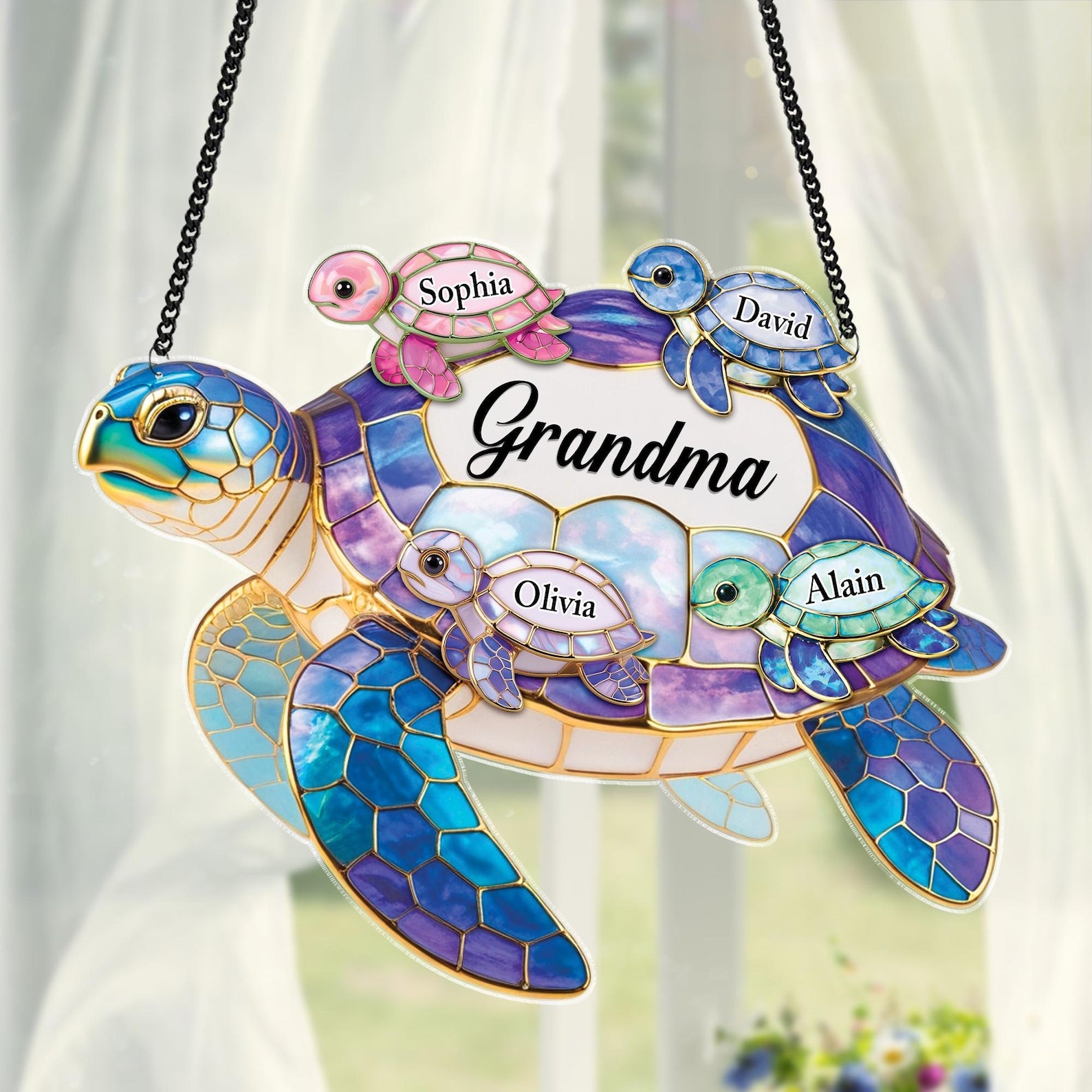 Personalized Sea Turtle Suncatcher, Mothers Day Gift For Grandma Mom with Kids Name