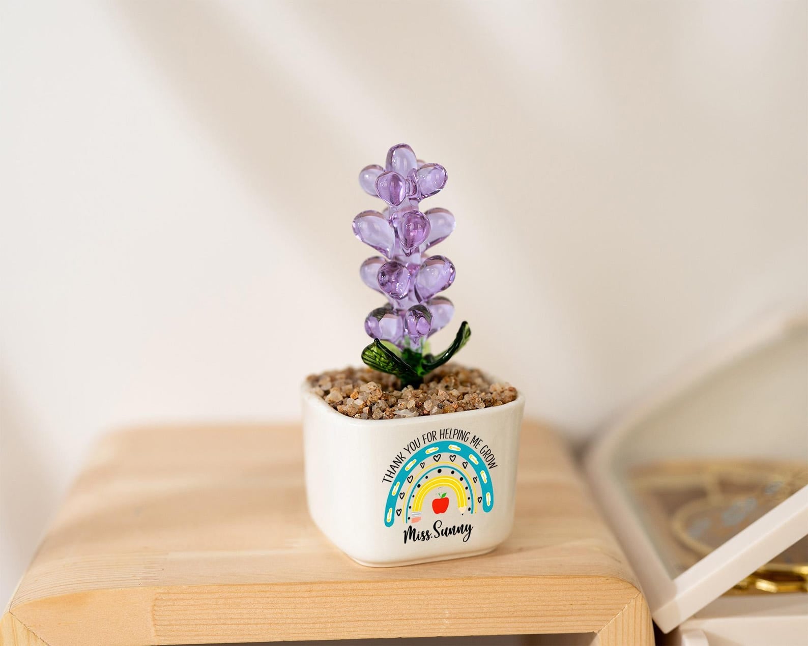 Custom Stained Glass Flower Pot, Thank You for Helping Me Grow, Teacher Appreciation Gift