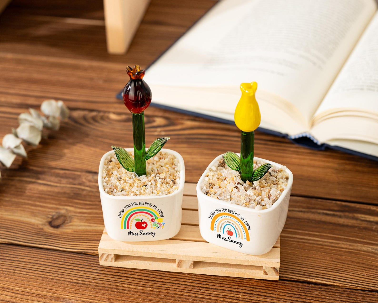 Custom Stained Glass Flower Pot, Thank You for Helping Me Grow, Teacher Appreciation Gift