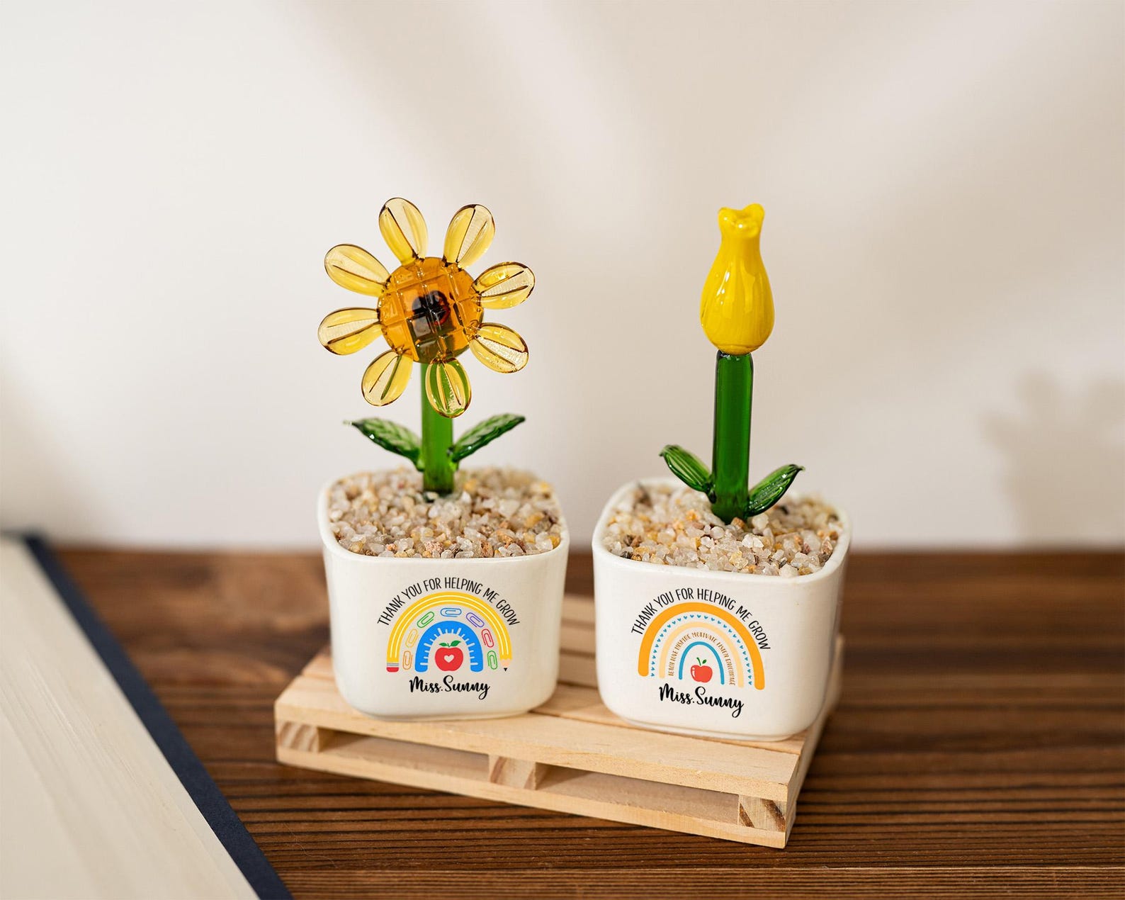 Custom Stained Glass Flower Pot, Thank You for Helping Me Grow, Teacher Appreciation Gift