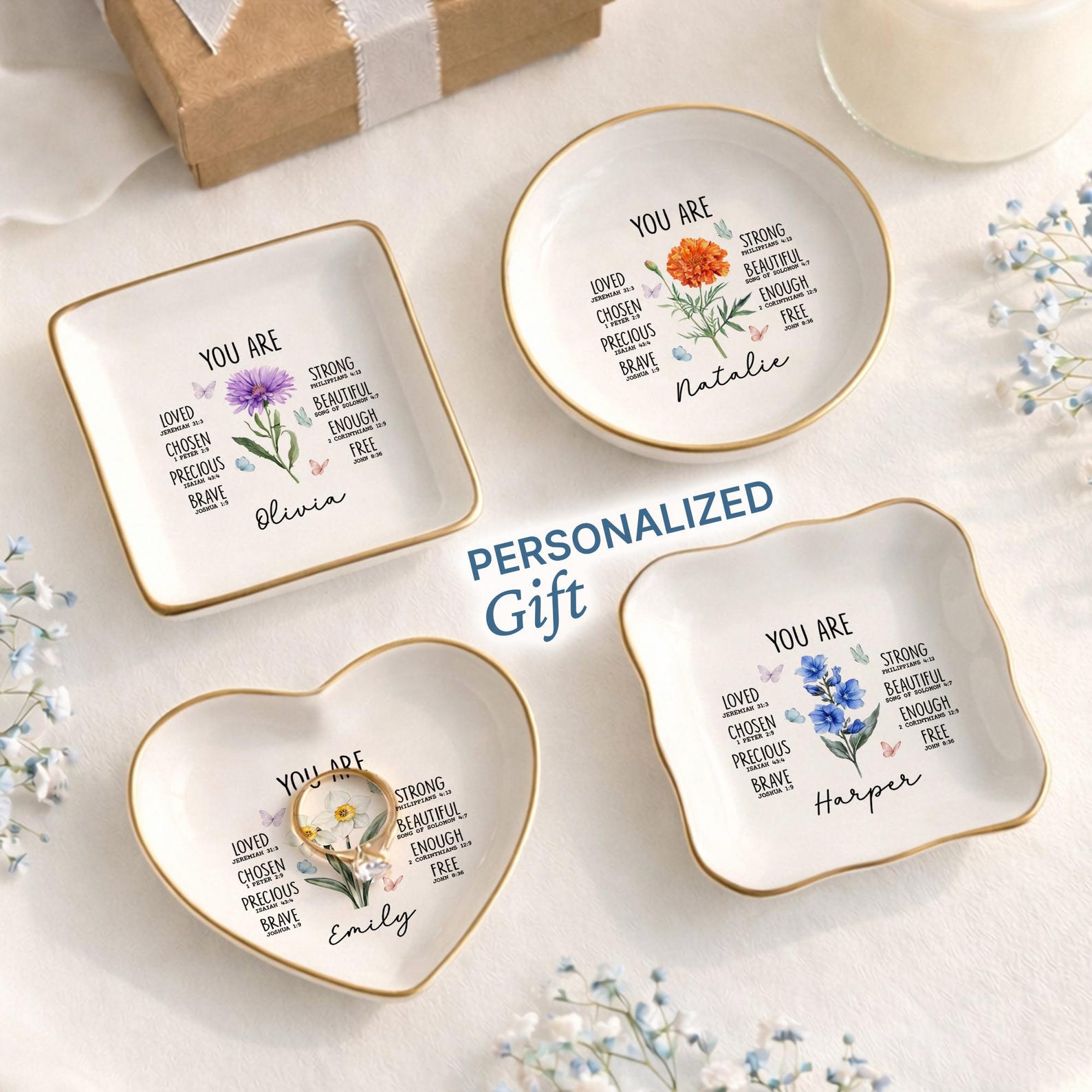 Personalized Christian Jewelry Dish, Custom Bible Verse Ring Tray, Faith Affirmation, Religious Gift