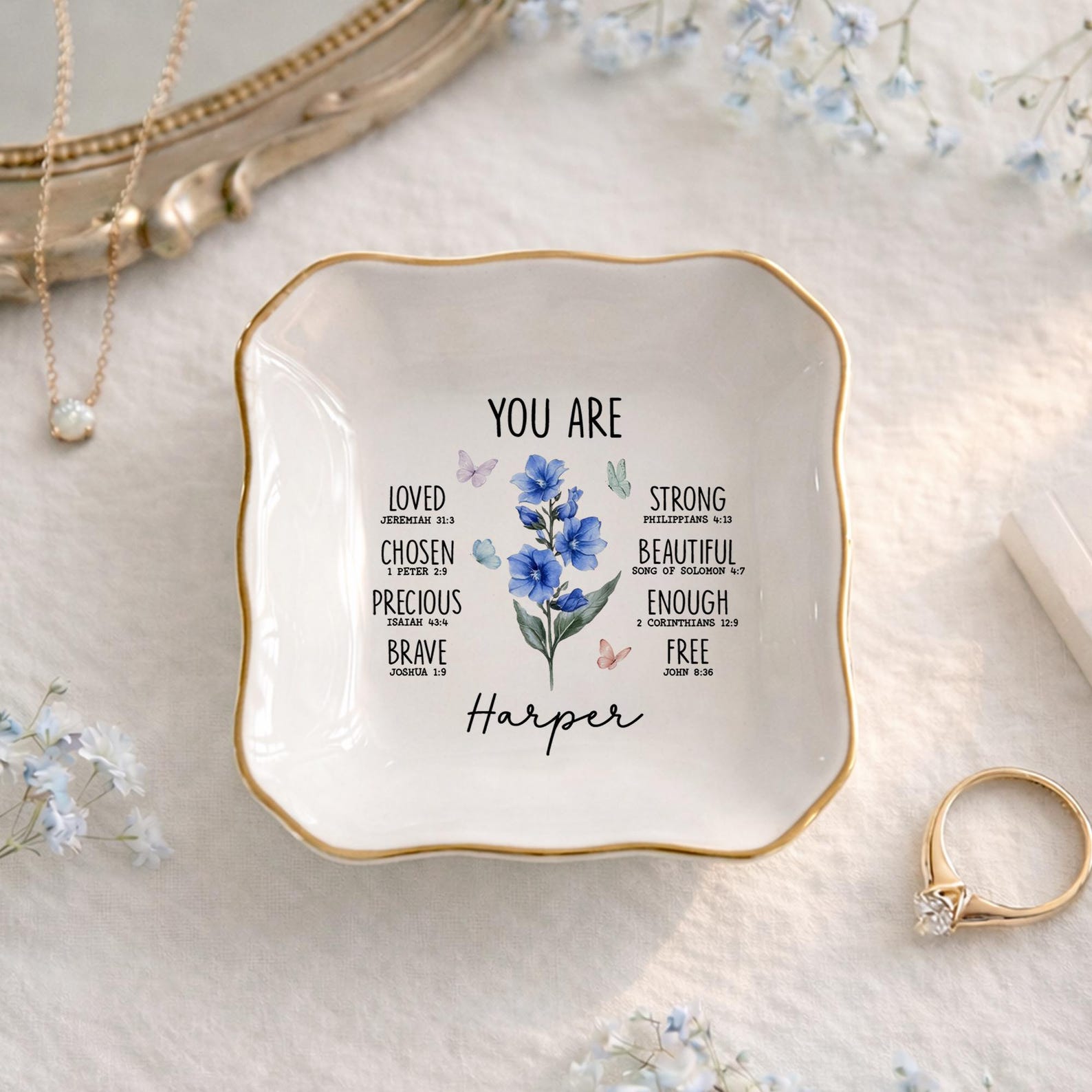 Personalized Christian Jewelry Dish, Custom Bible Verse Ring Tray, Faith Affirmation, Religious Gift