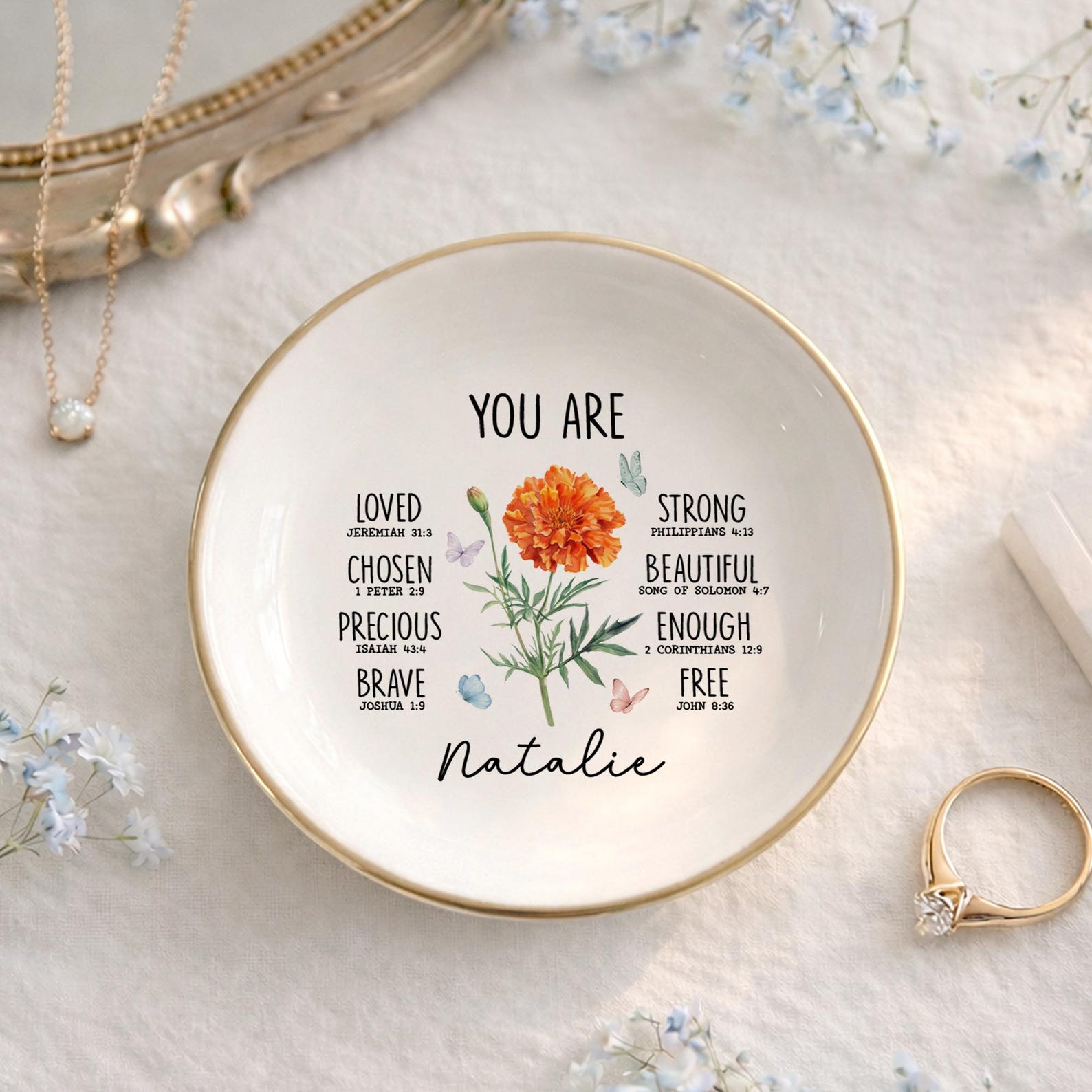 Personalized Christian Jewelry Dish, Custom Bible Verse Ring Tray, Faith Affirmation, Religious Gift