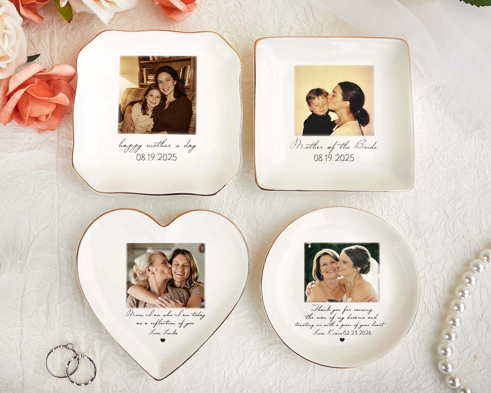Personalized Photo Jewelry Dish, Mother of The Bride Jewelry Tray, Custom Ring Ceramic Dish with Picture