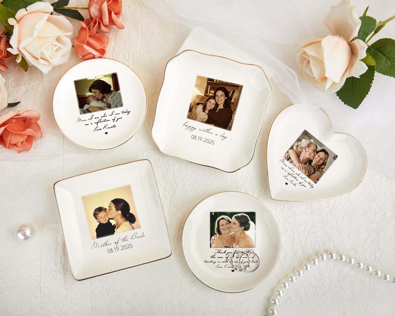 Personalized Photo Jewelry Dish, Mother of The Bride Jewelry Tray, Custom Ring Ceramic Dish with Picture