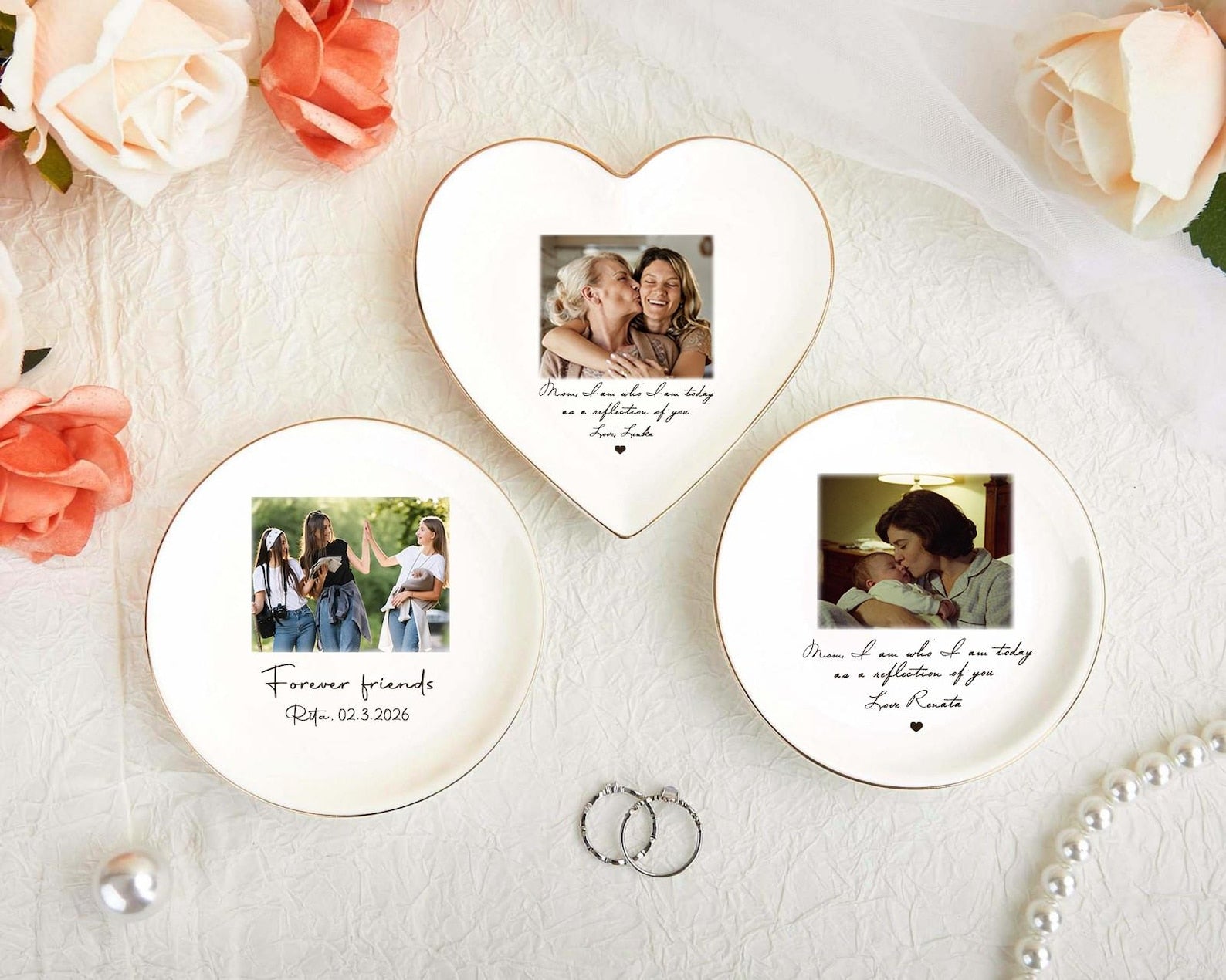 Personalized Photo Jewelry Dish, Mother of The Bride Jewelry Tray, Custom Ring Ceramic Dish with Picture