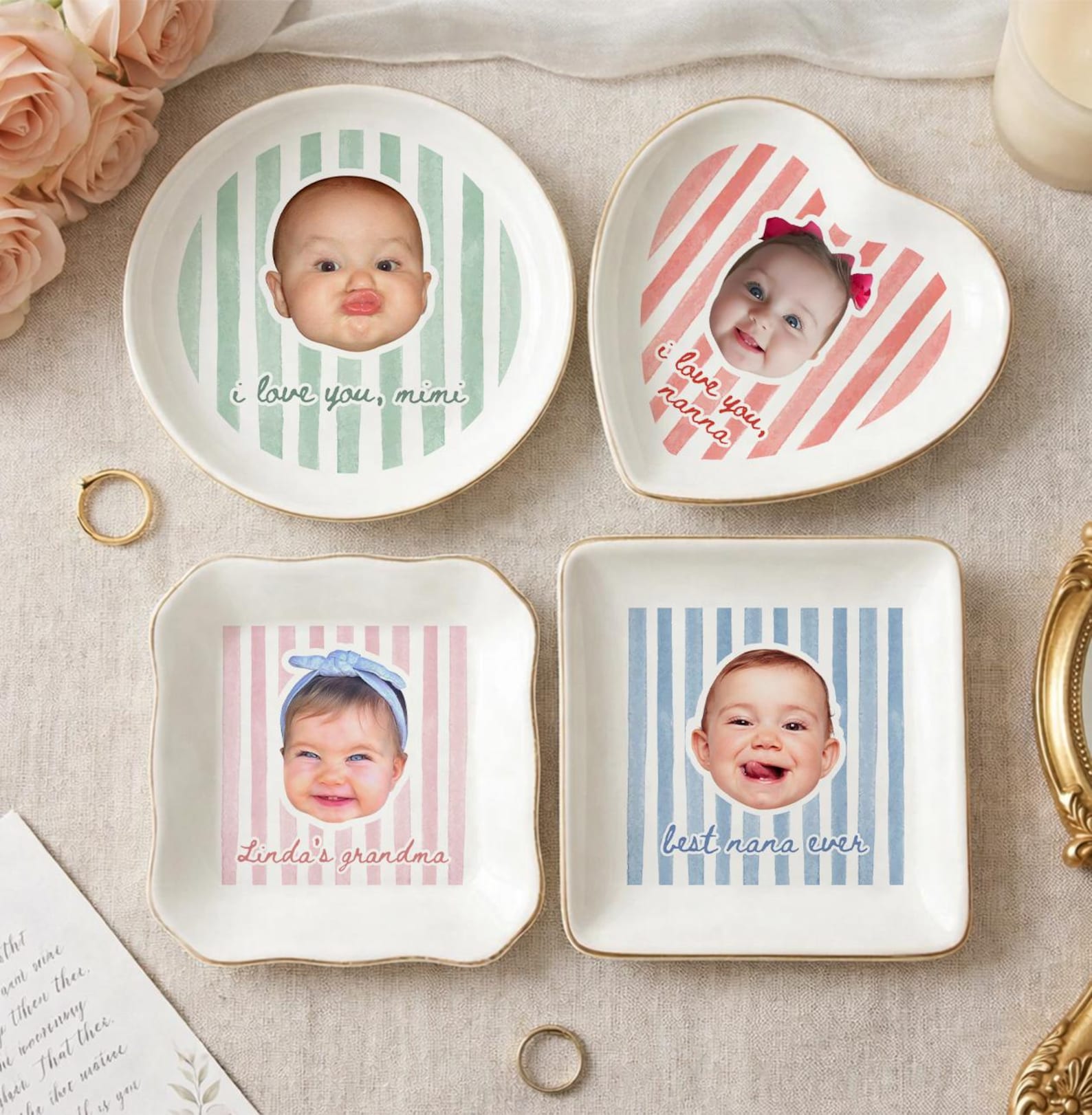 Custom Grandma Gift, Nana Ring Dish, Personalized Photo Trinket Dish
