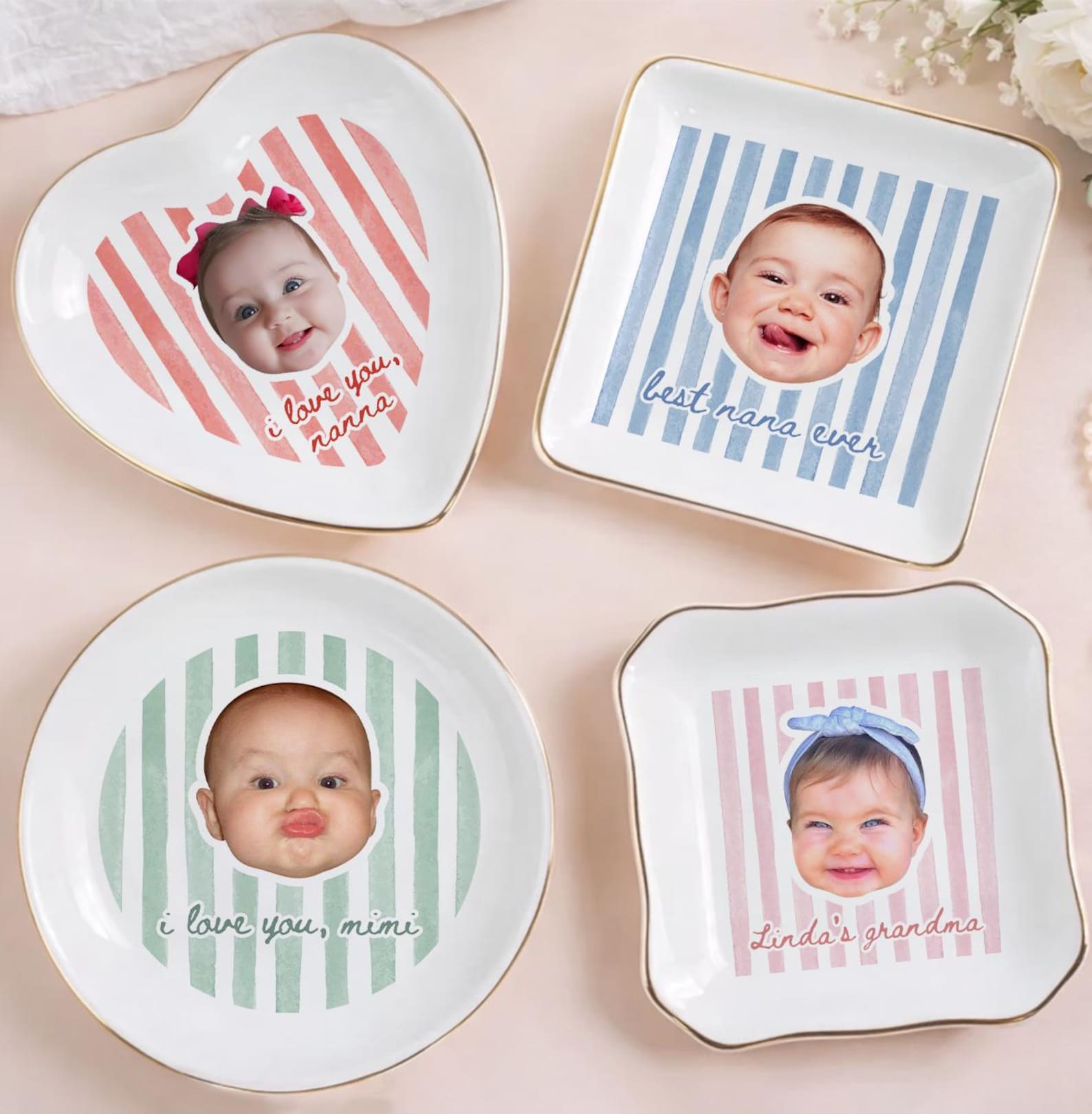 Custom Grandma Gift, Nana Ring Dish, Personalized Photo Trinket Dish