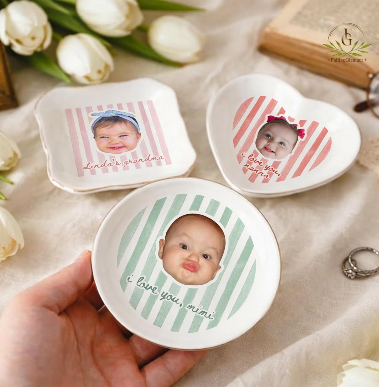 Custom Grandma Gift, Nana Ring Dish, Personalized Photo Trinket Dish